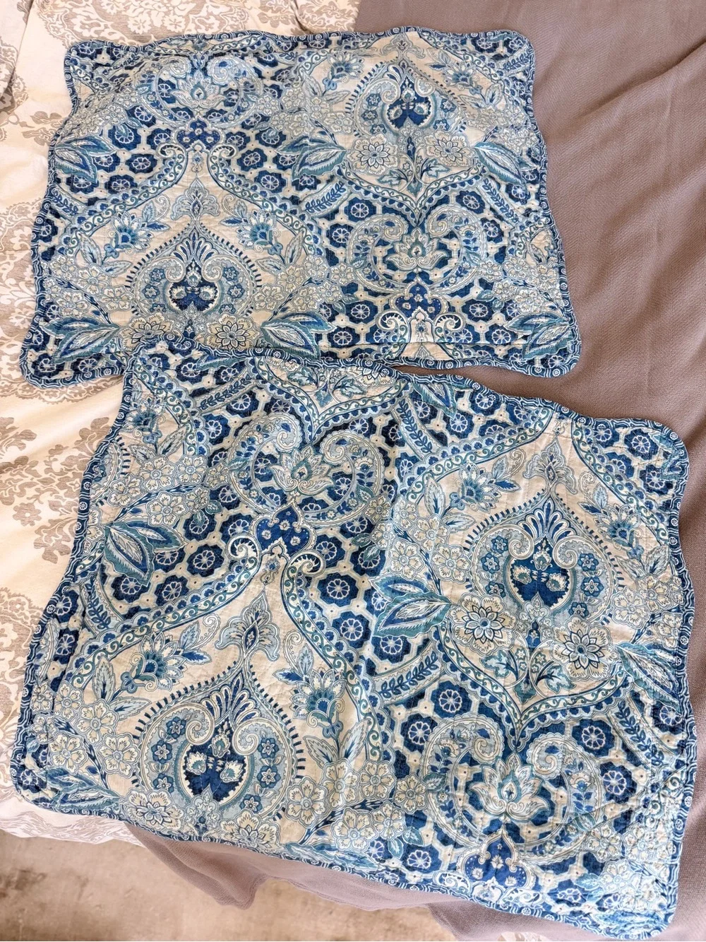 Waverly Aqua Blue Paisley Pillow Shams & Valance Curtains